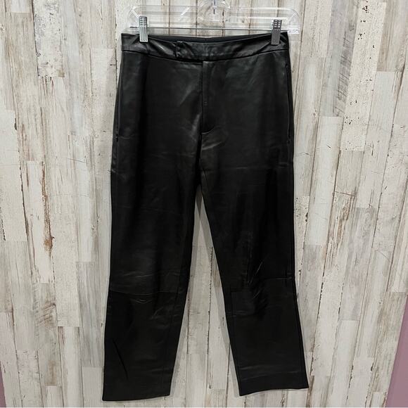 SEA New York Black Lambskin Leather Slim Leg Ankle Pants NO SIZE TAG - Picture 1 of 10